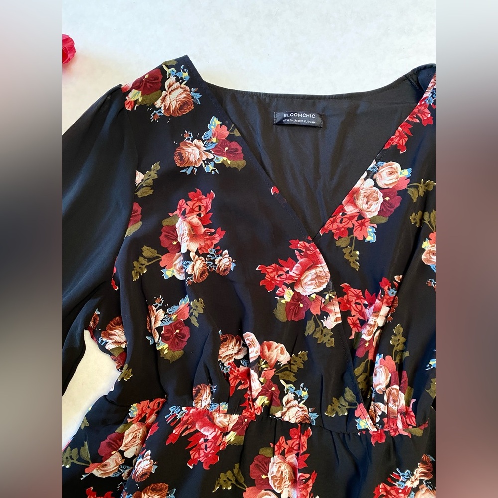 Floral Lantern Sleeve Patchwork Top - image 3